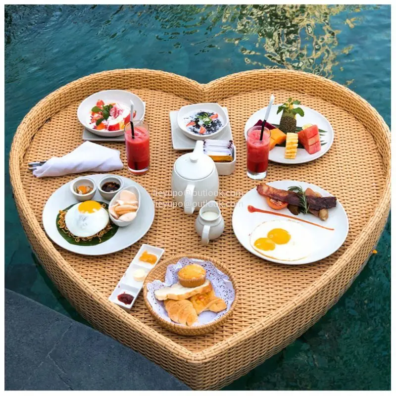 B&B Hotel Pool Dining Tray Floating Heart-shaped Basket Round Rattan 80*80*20cm