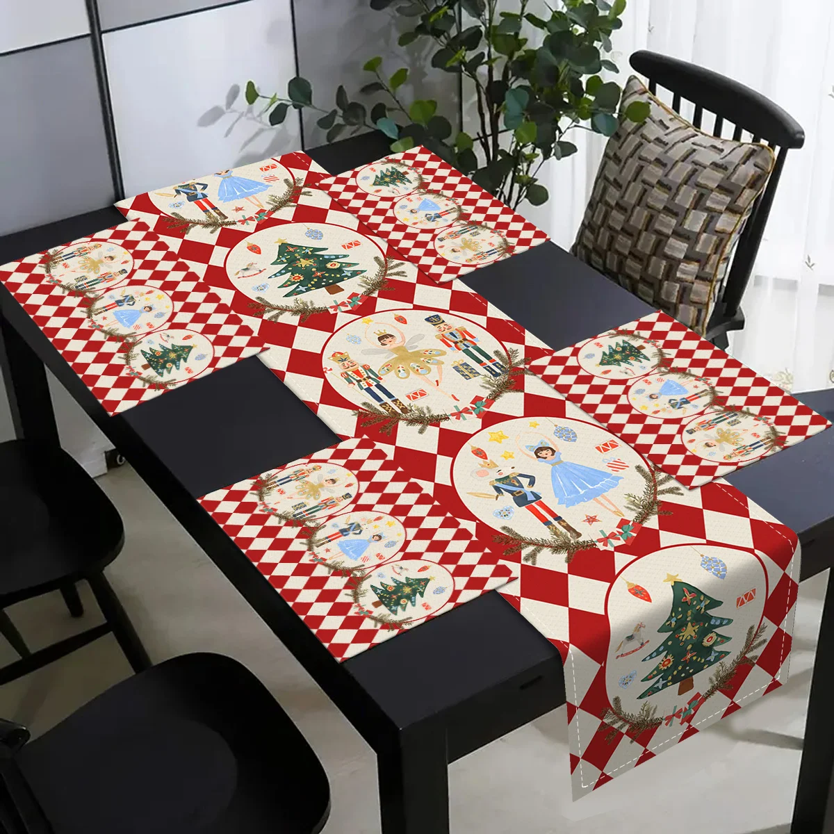 Merry Christmas Tree Nutcracker Linen Table Runner Party Decor Winter Plaid Kitchen Dining Table Runners Christmas Decorations