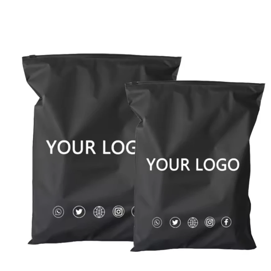 Customized logo black matte zipper bag clothing swimsuit wig packaging bag small business packaging product custom slogan