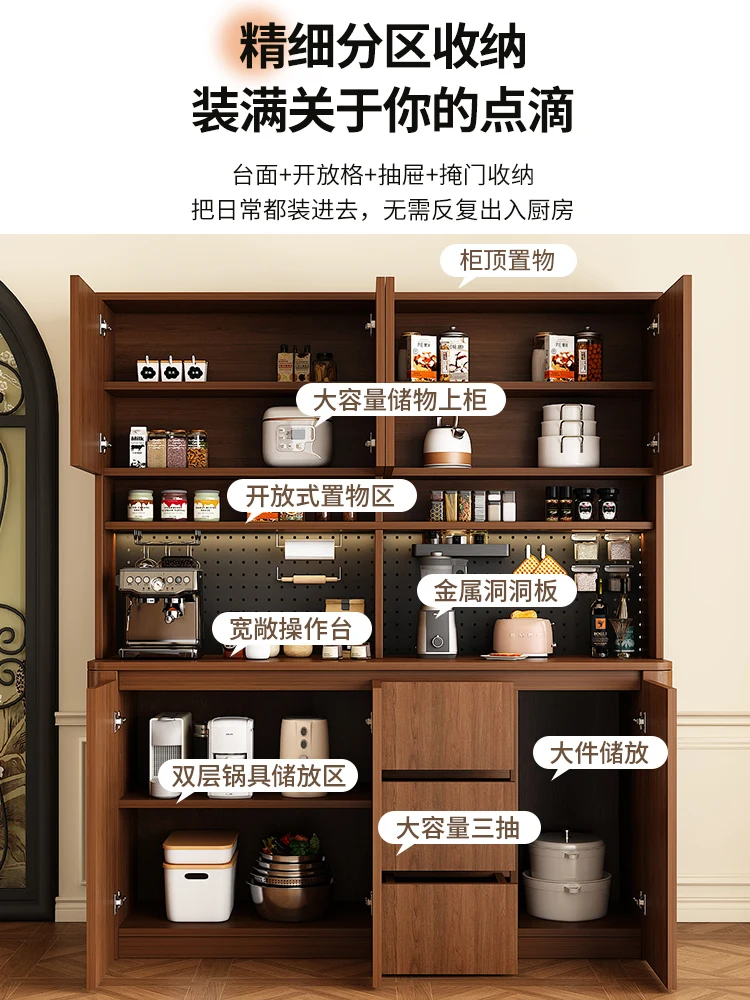Glass door medieval retro dining side cabinet wine cabinet hole board integrated against the wall living room home kitchen cabin