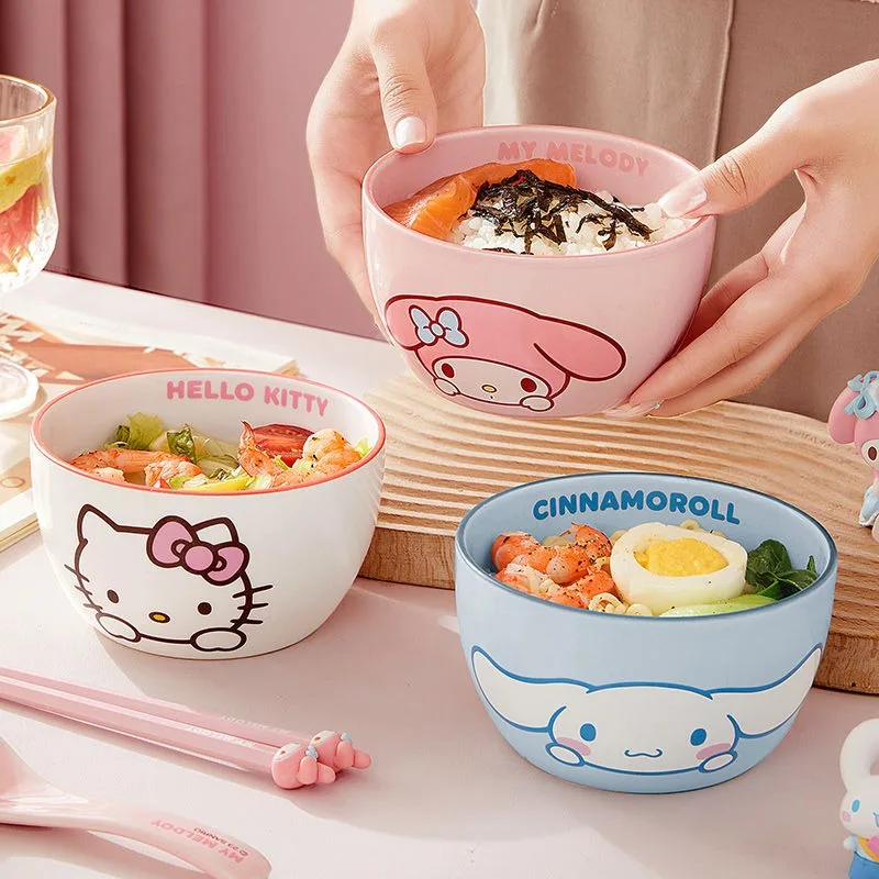 

Sanrio Hello Kitty Cinnamoroll Anime Kawaii Ceramic Rice Bowls Cute Kuromi Household Soup Bowl Plate Tableware Gifts Toys