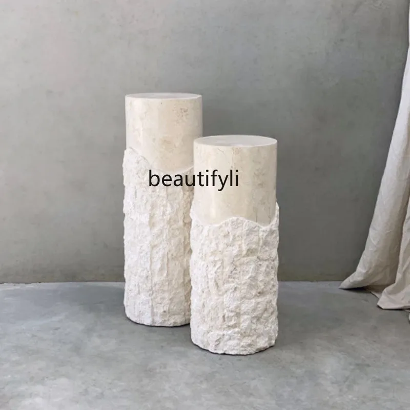 Designer natural yellow travertine edge several personalized smashing effect circular column display stand