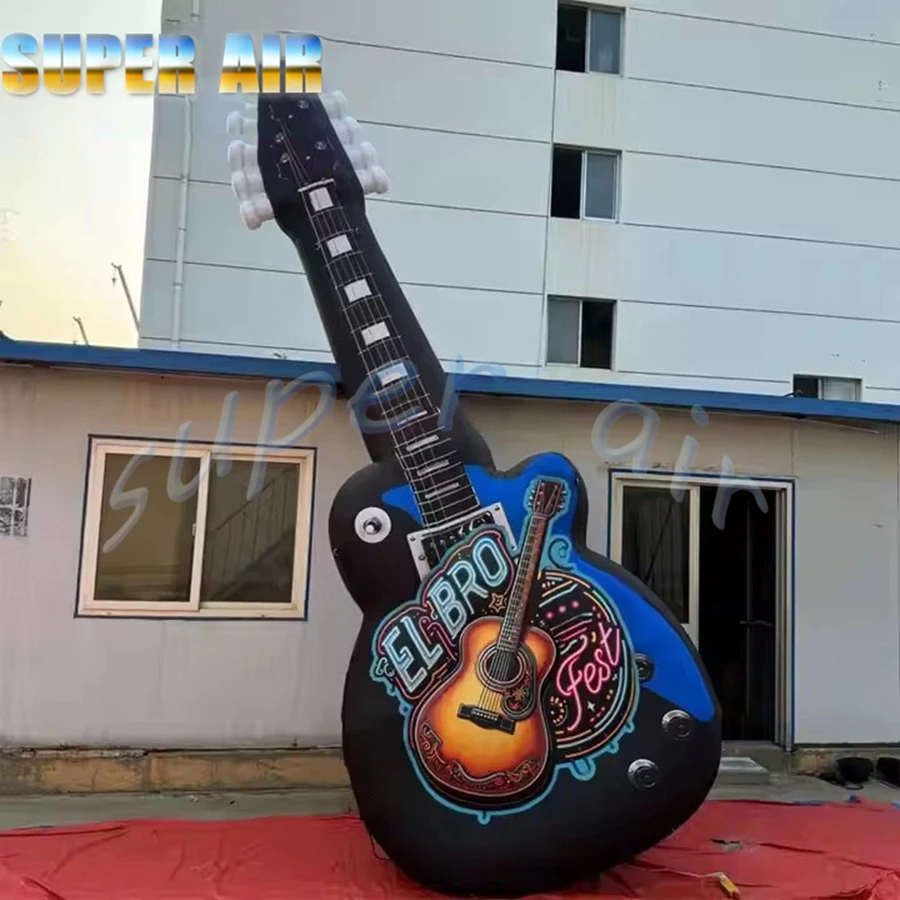 Decoración temática de festival musical, enorme modelo de guitarra inflable para decoración de escenario