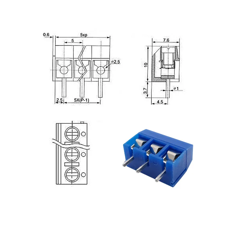 KF301 Pitch 5.0mm PCB Screw Terminal Block Connectors Straight 2/3/4 Pin Screw PCB Terminal Block Spliceable Plug Wire Connector