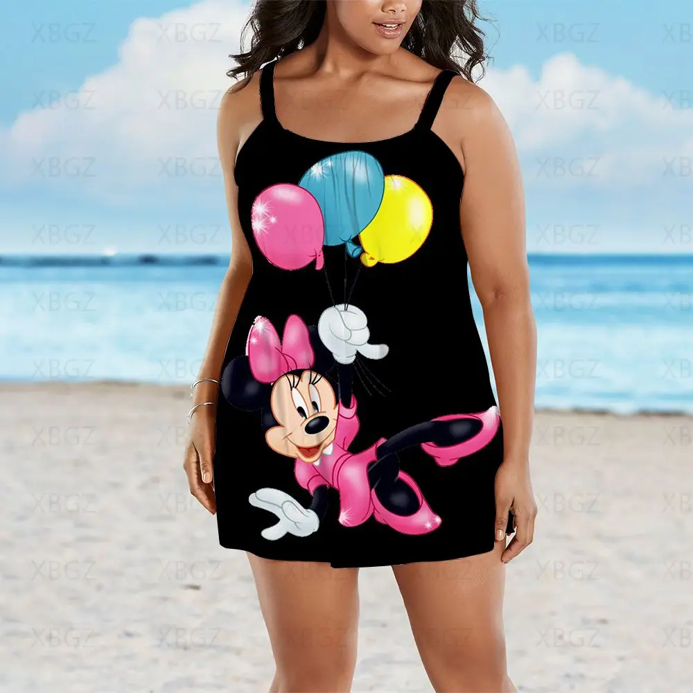 Vestido holgado de talla grande para mujer, traje bohemio elegante de dibujos animados, sin mangas, estampado Sexy de Disney y Mickey, novedad de