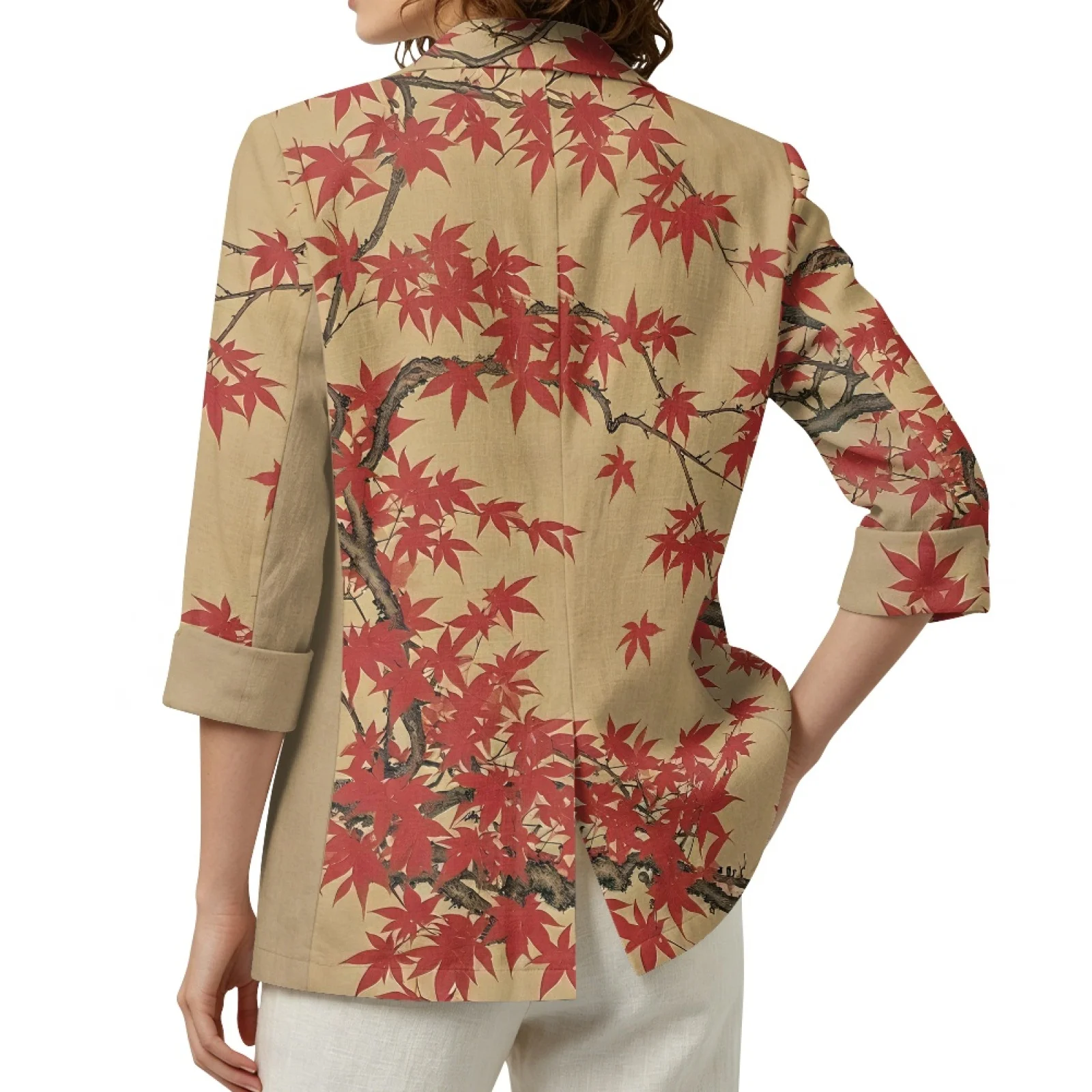 PENSTROLL Loose Linen Style Beach Cover Up Lightweight Layering Top for Workday Maple Leaf