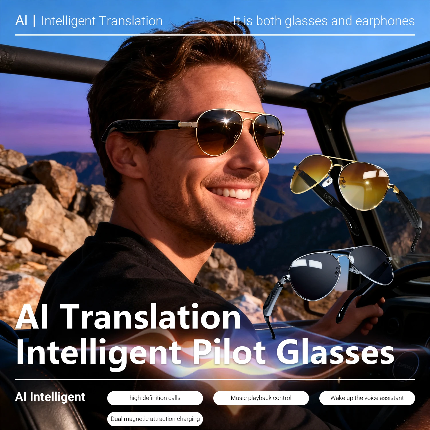 

Smart Audio Glasses with AI and Translation Cool Gadgets for Man Magnetic Charging Metal Frame Sport Intelligent Sunglasses