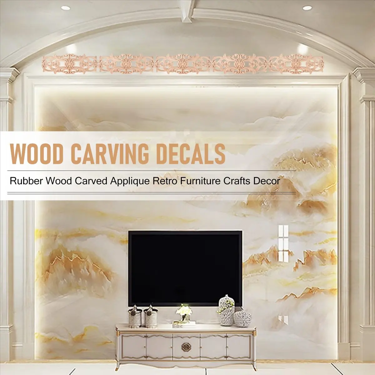 REST Rubber Wood Carved Applique Retro Furniture Crafts Decor New(22.5*8cm)
