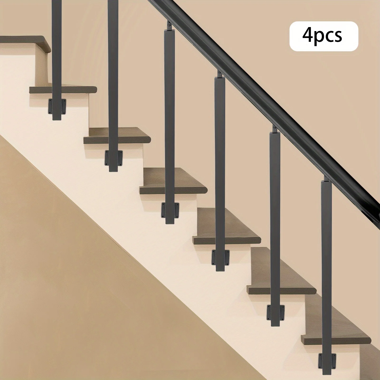 4 Pieces of 90cm Stair Railing Side Installation - Black, , , Suitable for Staircases, Villas, Entrances