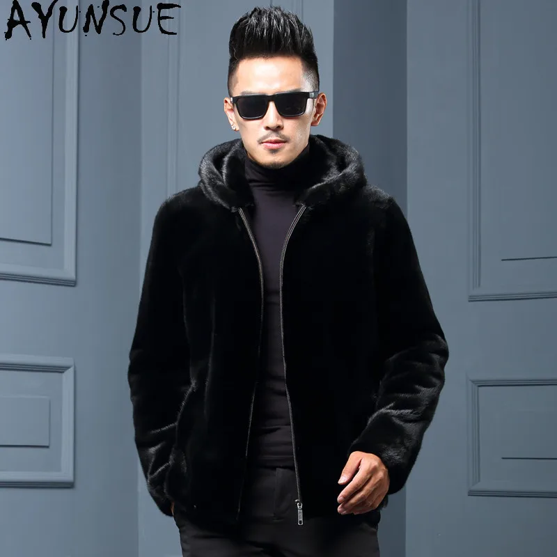 AYUSNUE 100% Real Mink Coat Men Luxury Clothes Warm Winter Jacket Hoodie Whole Mink Real Fur Coats Man XS-12XL Мех Натуральный view 2