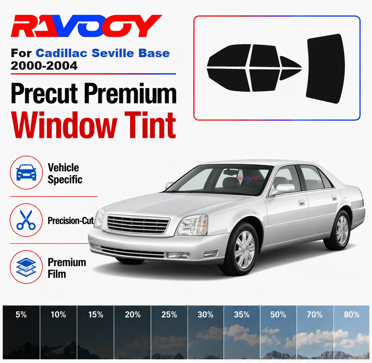 

Premium Precut Window Tint Kit Front Windows Rear Windows Rear Windshield For Cadillac Seville Base 2000-2004 Nano Ceramic Film