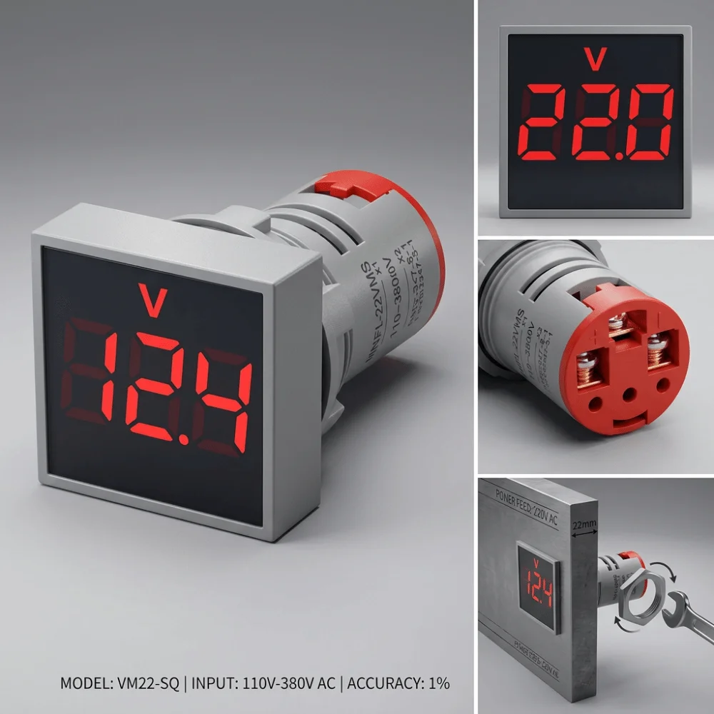Professional 22mm Cutout Digital Voltage Meter 60-500V AC Indicator Light Panel LED Voltmeter Waterproof LED Digital Voltmeter