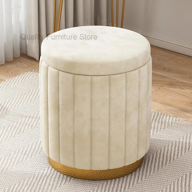 

Bench Storage Light Luxury Makeup Stool Round Stool Bedroom Dressing Stool Vanity Chair Girls Cute Ins Stools Ottoman Pouf