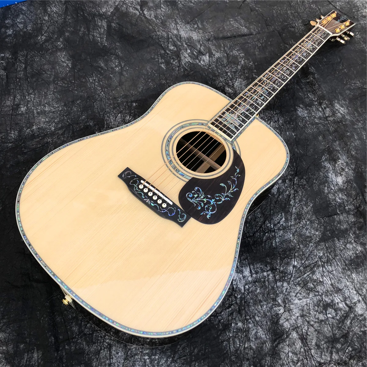 41 Inches Solid Spruce D Type Acoustic Guitar Real Abalone Flowers Inlays Ebony Fingerboard Guitarra