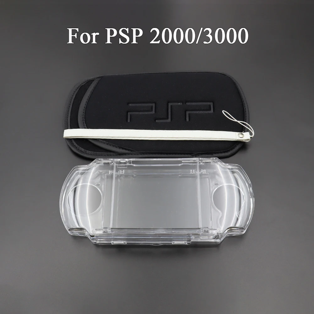 Per PSP 1000 2000 3000 Custodia da trasporto Custodia con cordino da polso Cover rigida trasparente Shell e pellicola protettiva per schermo