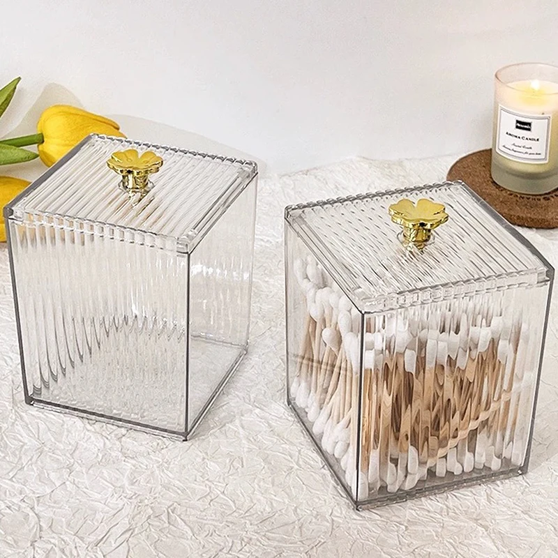 Acrylic Makeup Organizer Cotton Swabs Container Cosmetic Jewelry Cotton Pad Storage Box For Bathroom Organization