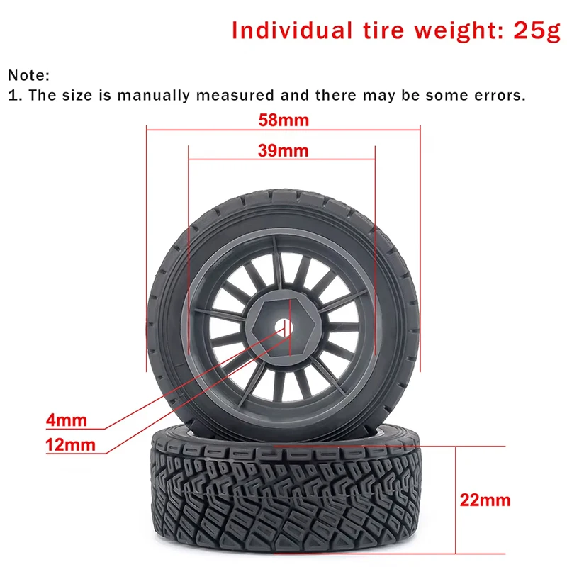 4pcs Tire 58mm * 39mm 1/14 MJX Racing Flat Running Wear-resistant Tire Skin Simulation Modified Tires Accessories
