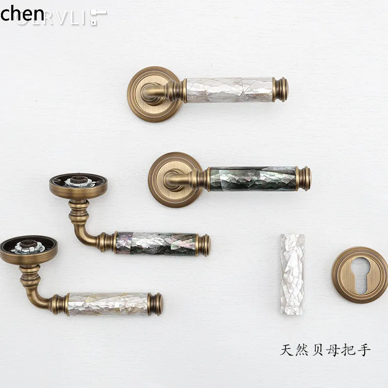 HT Natural mother-of-pearl door lock bronze medieval style magnetic double  door lock