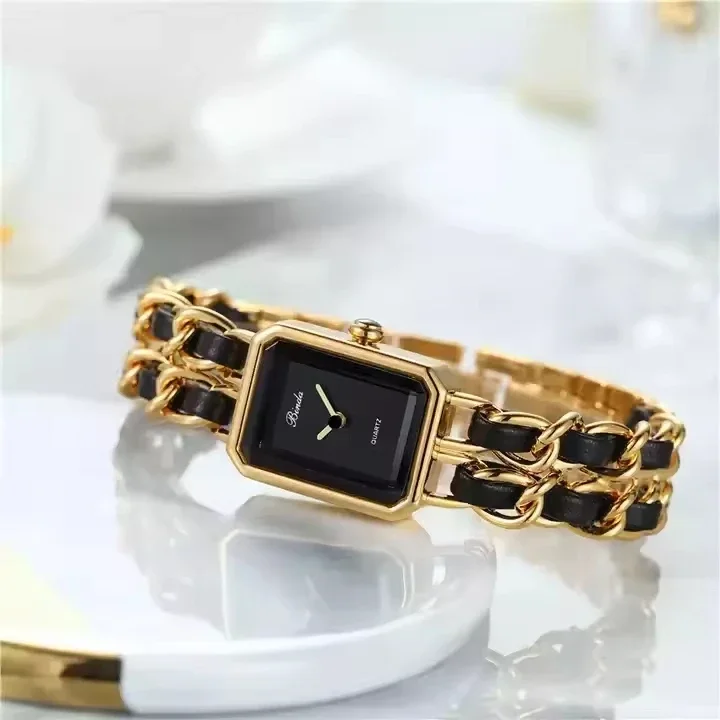 Ladies Watch Waterproof  Wholesale Simple Ladies Fashion  Vintage Watches Black Gold Bracelet Quartz Watch Wrist