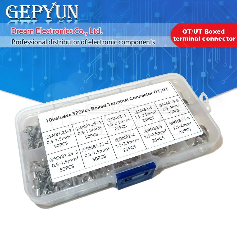 

320Pcs Boxed Terminal Connector Cold Pressed OT/UT Crimp Terminals Copper Nose Wiring Fork Set