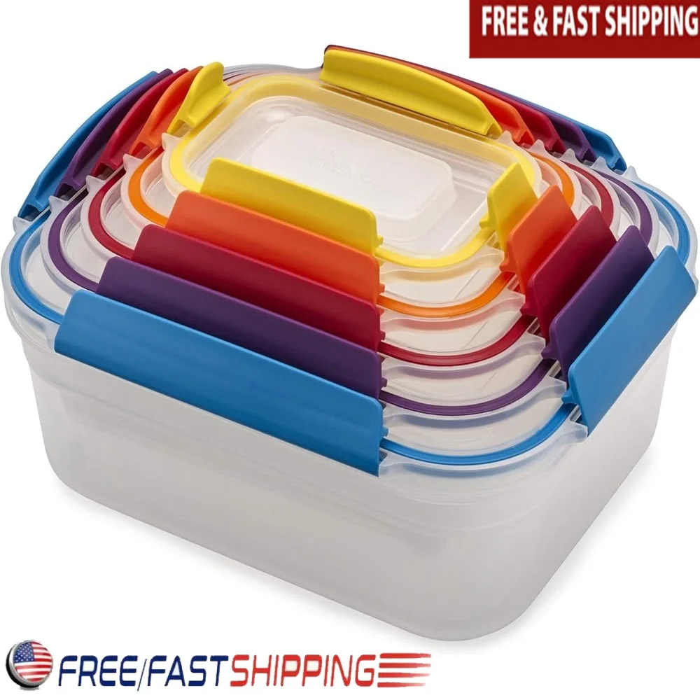 

Nest Lock BPA Free Food Storage Container Set 10-Piece Airtight Leakproof Design Easy-Find Color-Coded Nesting Containers