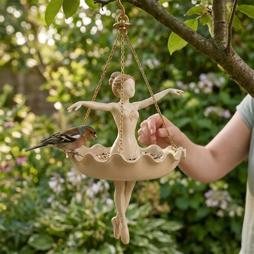 Resin Ballet Dancer Hanging Planter Elegant Ballerina Figure Whimsical Fairy Flower Pot Vintage Hand Carved Flower Container