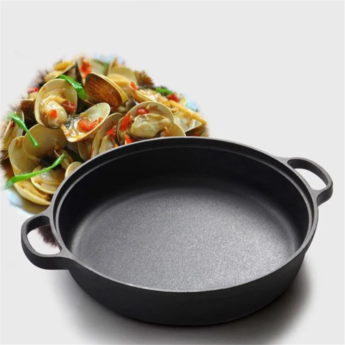Thickened Cast Iron Skillet Nonstick Cooking Pot Household Round Edge Ergonomic Handle Even Heating Cast Iron Soup Pot