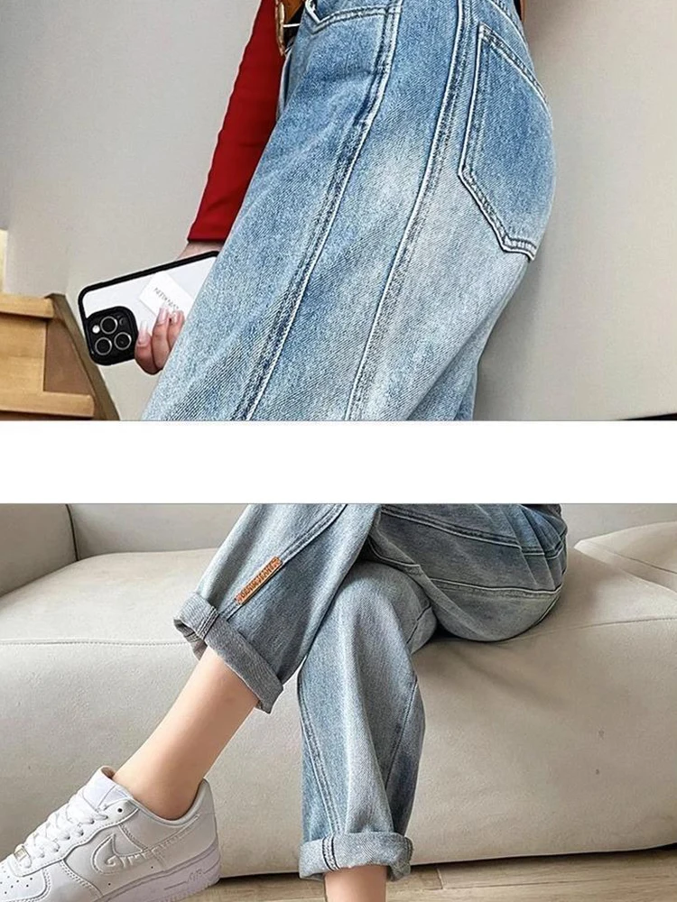 Jeans Harem alla caviglia a vita alta blu chiaro corea pantaloni larghi Casual larghi dritti Vaqueros Streetwear donna pantaloni in Denim Vintage