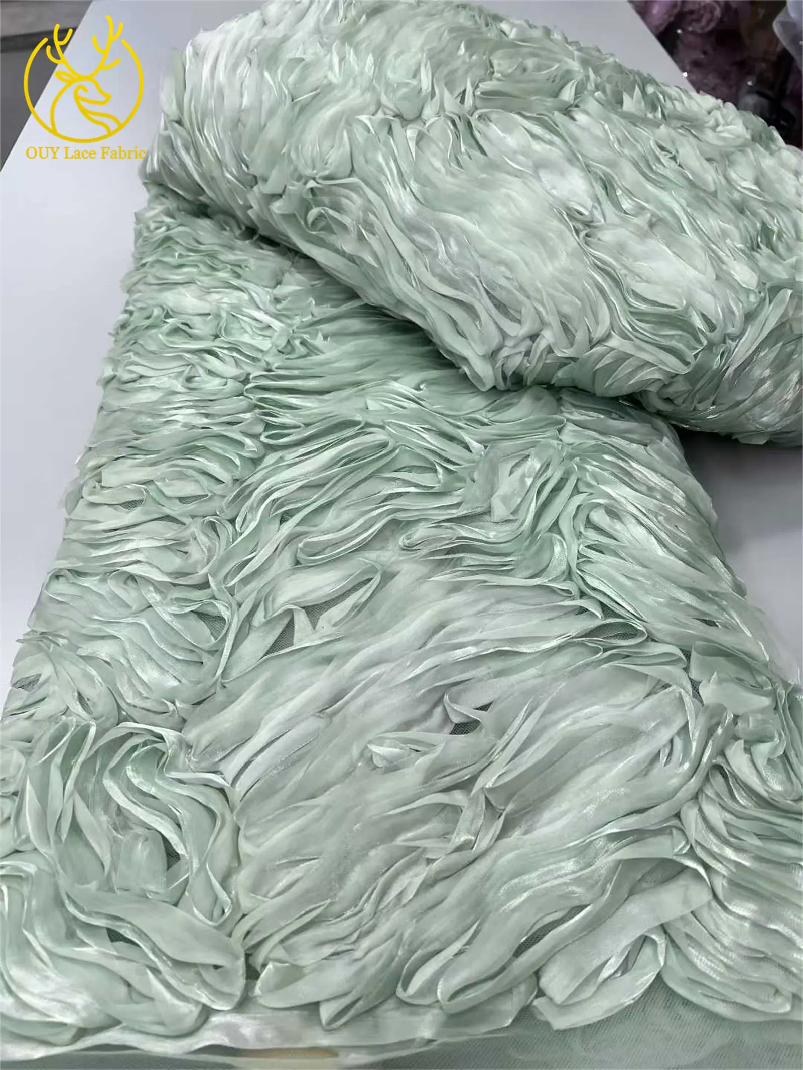 البحر الأزرق الفاخرة 3D الأزهار موجة نسيج الدانتيل جديد النيجيري الأفريقي الزفاف الدانتيل النسيج مناسبة لفساتين حفلات الزفاف النسائية #5