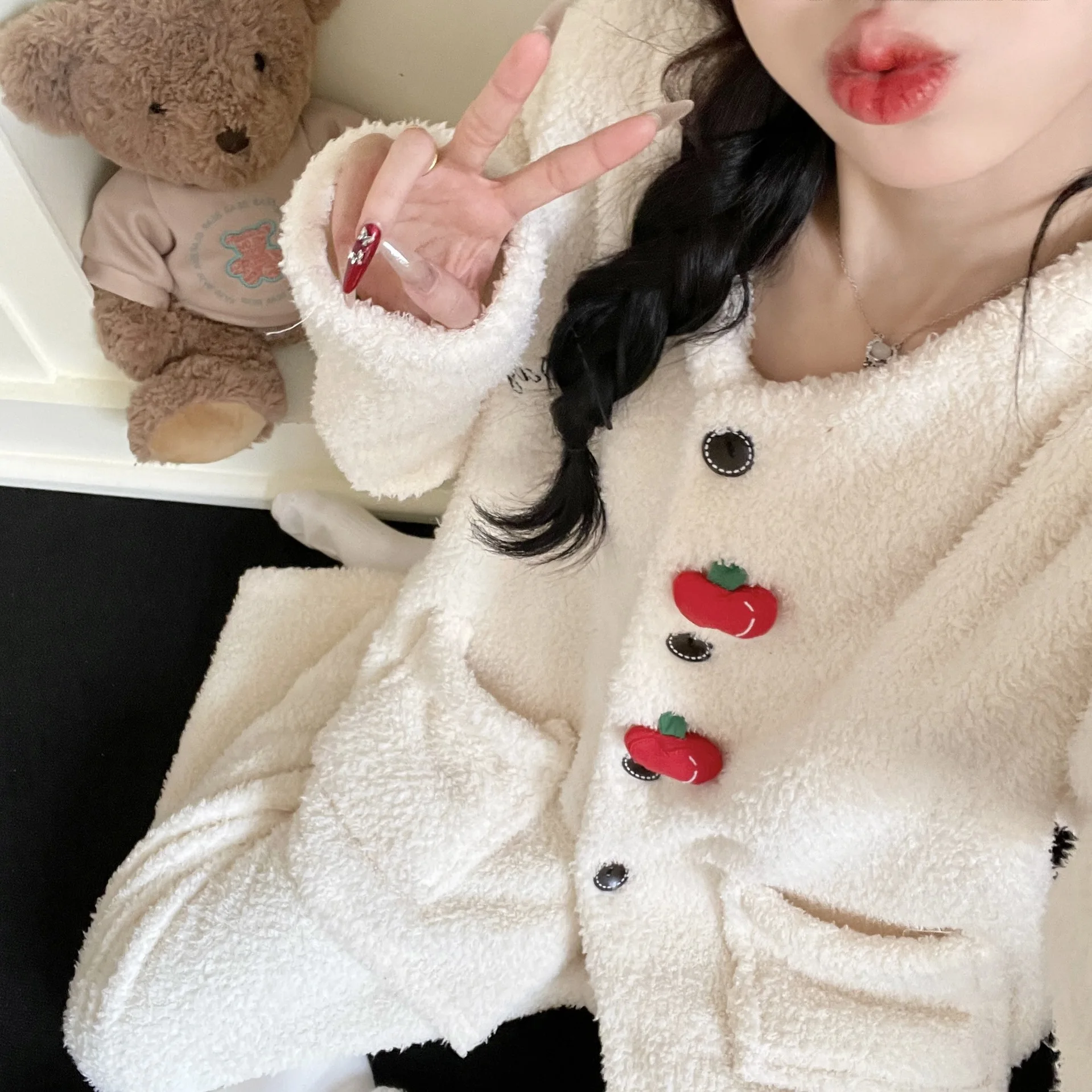 

Pjs Set Butterfly Women's Pajama Set Women's Warm Winter Pajamas Fashionable Home Clothes, Pajamas Half-Pile Soft Pajama Set