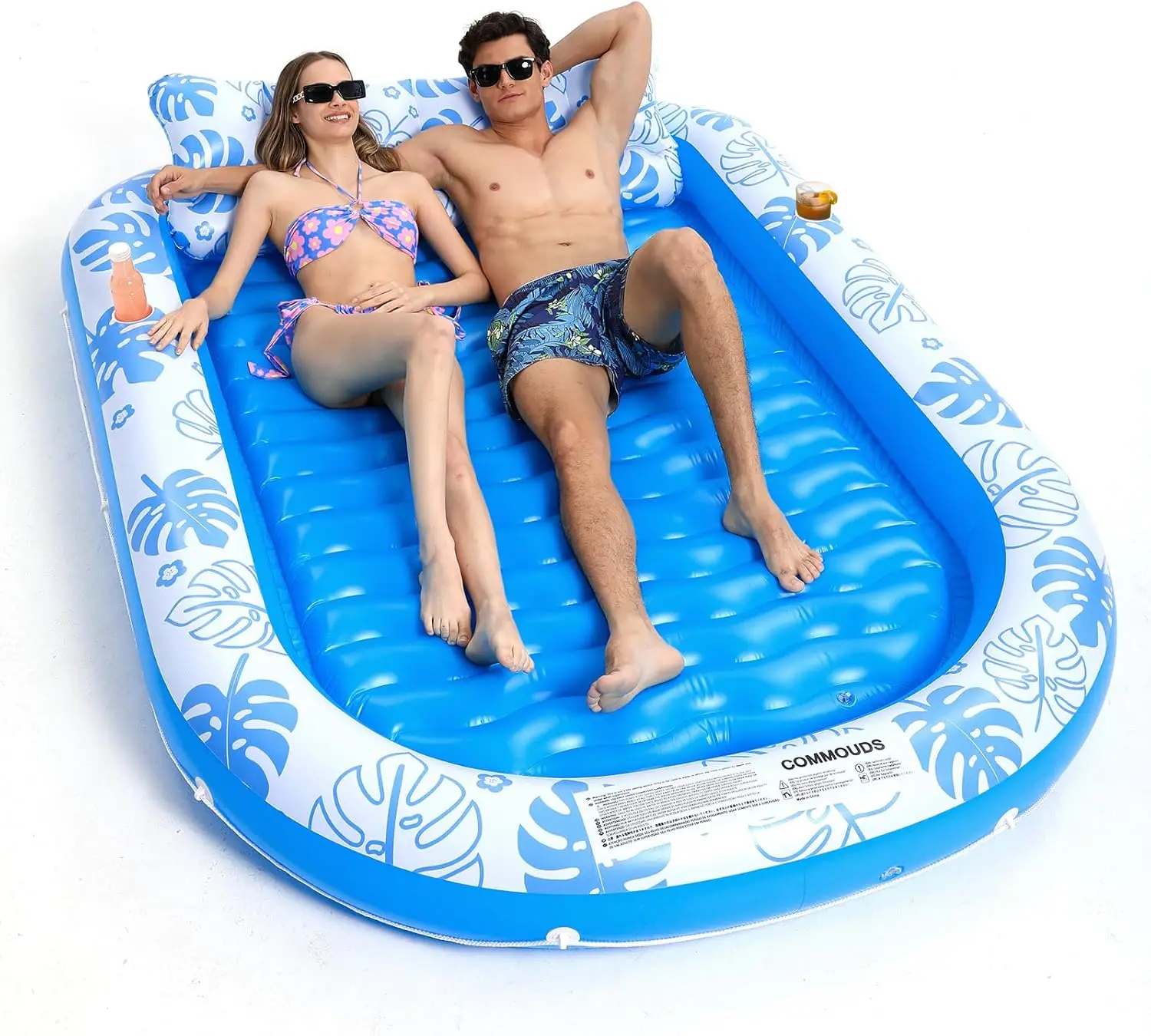 

Inflatable Tanning Pool Lounger Float with Cervical Pillow - Pool Floats Adult for Sunbathing, Backyard, Pool Party - Inflate