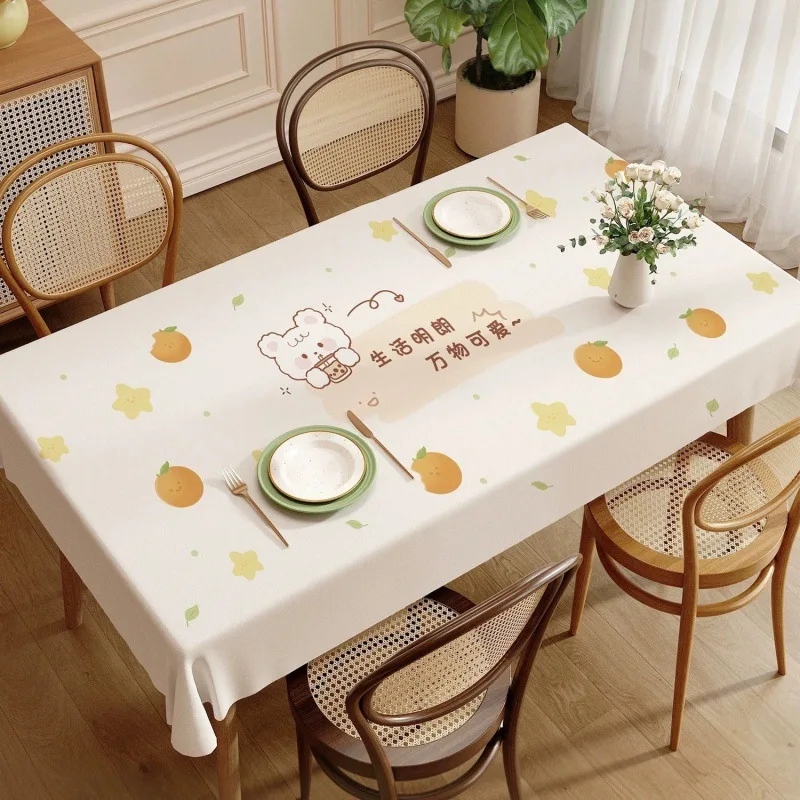 Cute Rabbit Creative Text Cartoon Printing Table Cloth Tea Table Dining Table Waterproof Oil Proof TV Dustproof Multipurpose