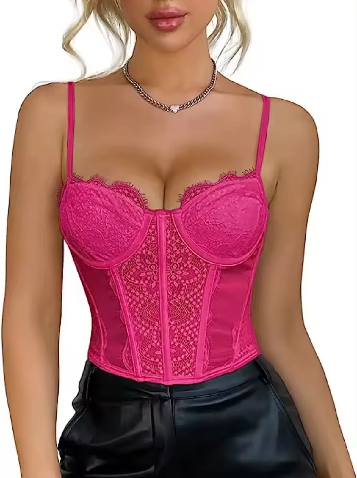 Lace Corset Crop Tops for Women Sexy Fashion Club Bodysuit with Buckle