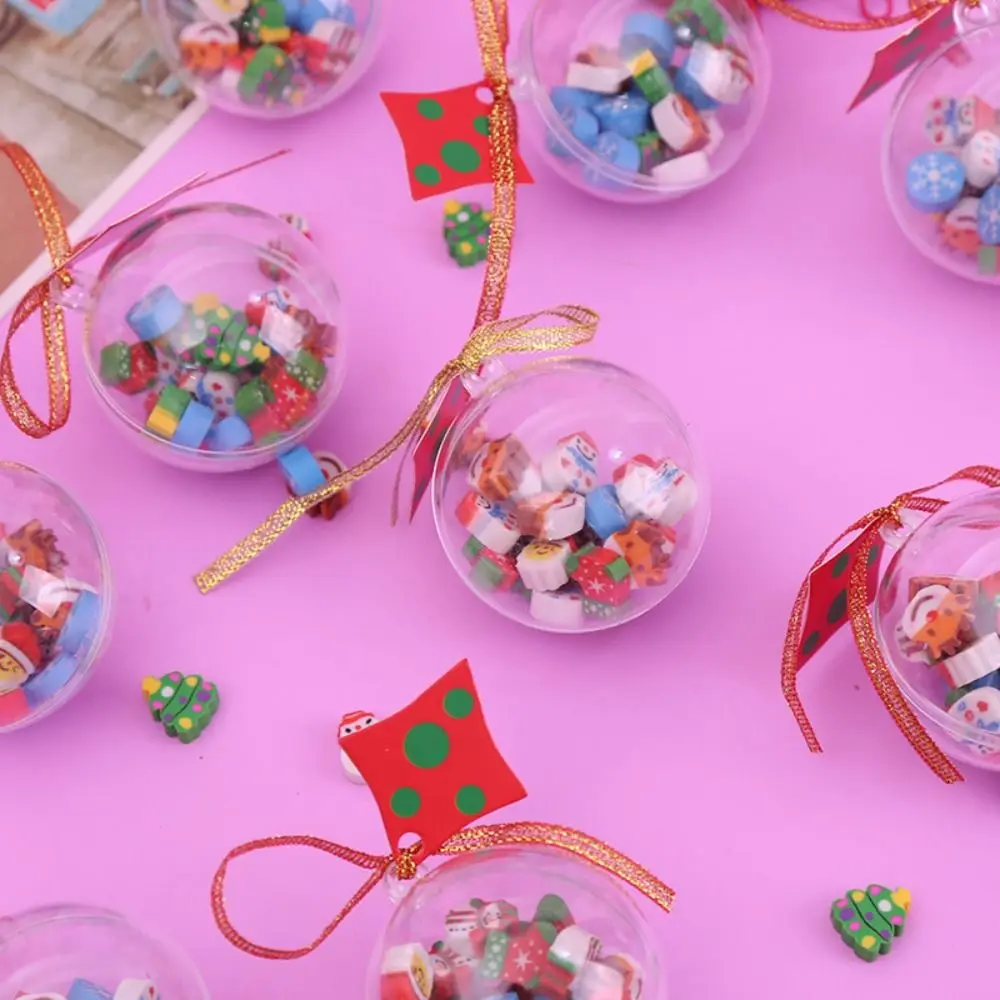 

Cute Mini Christmas Eraser Santa Kawaii Christmas Ball Cartoon Snowman Transparent Packaging Ball Kids