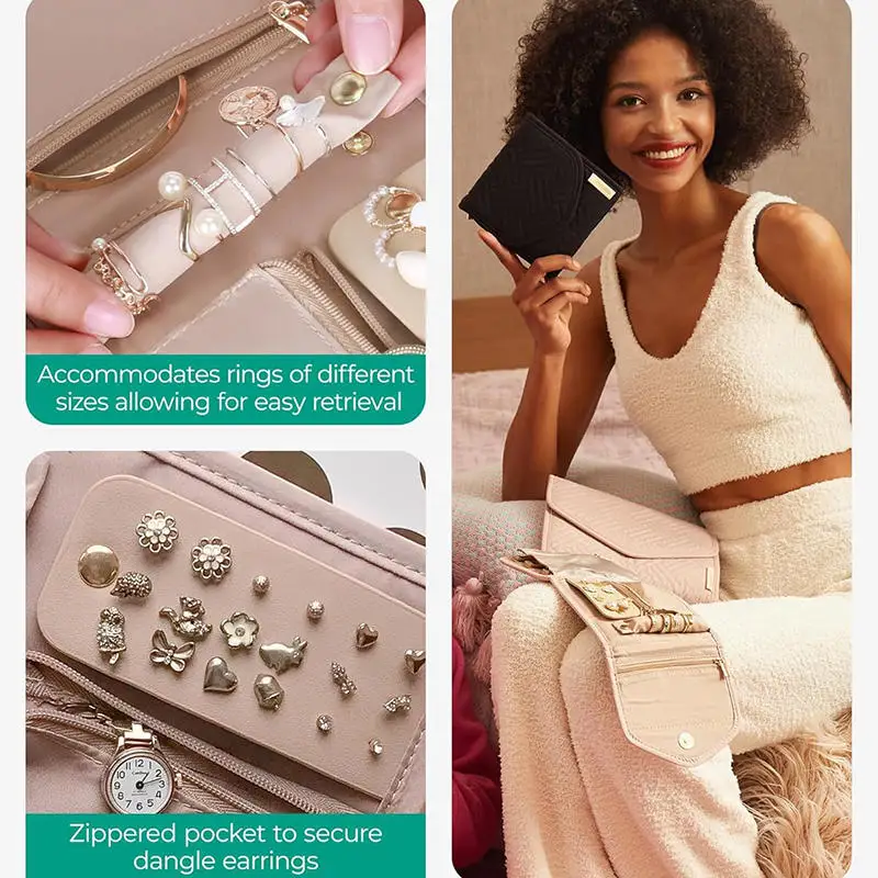 

Portable Roll Up Jewelry Travel Organizer Bag Fashionable Storage Case for Necklace Earrings Bracelet Ring Small Exquisite Pouch