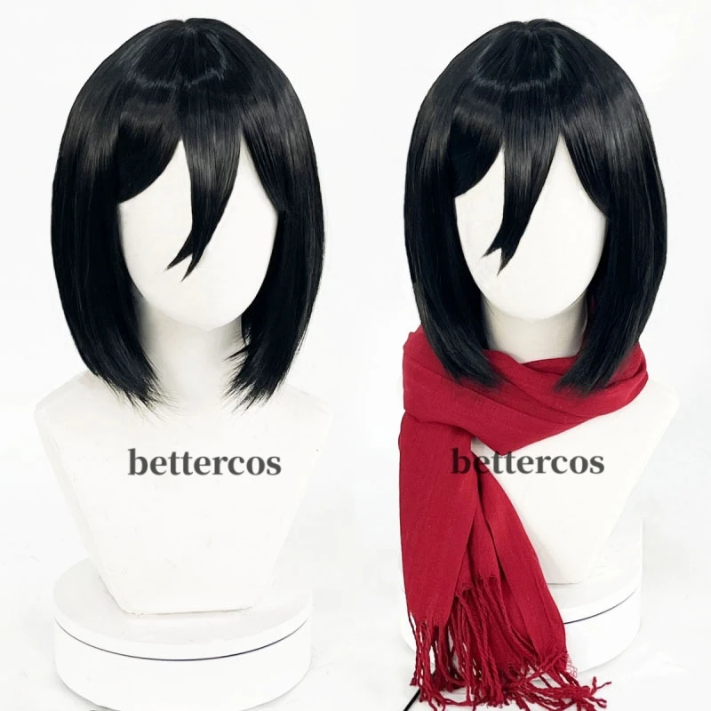 

Mikasa Ackerman Cosplay Wig Anime Short Black Women Anime Wigs Heat Resistant Synthetic Hair + Wig Cap