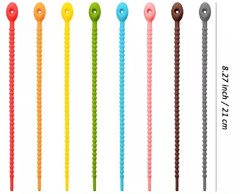 24Pc Reusable Silicone Cable Ties Rubber Twist Ties for Wires Cords USB Charger