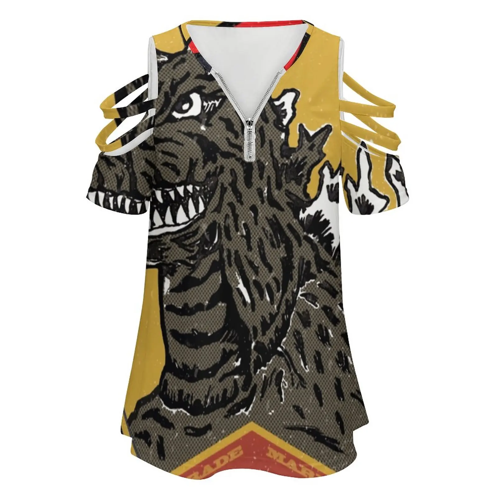 King Of Monsters Women Zipper Sexy Printed Vintage T Shirts Tops Full Print T-Shirt Monster Anime Asia Japan Kaiju Popculture