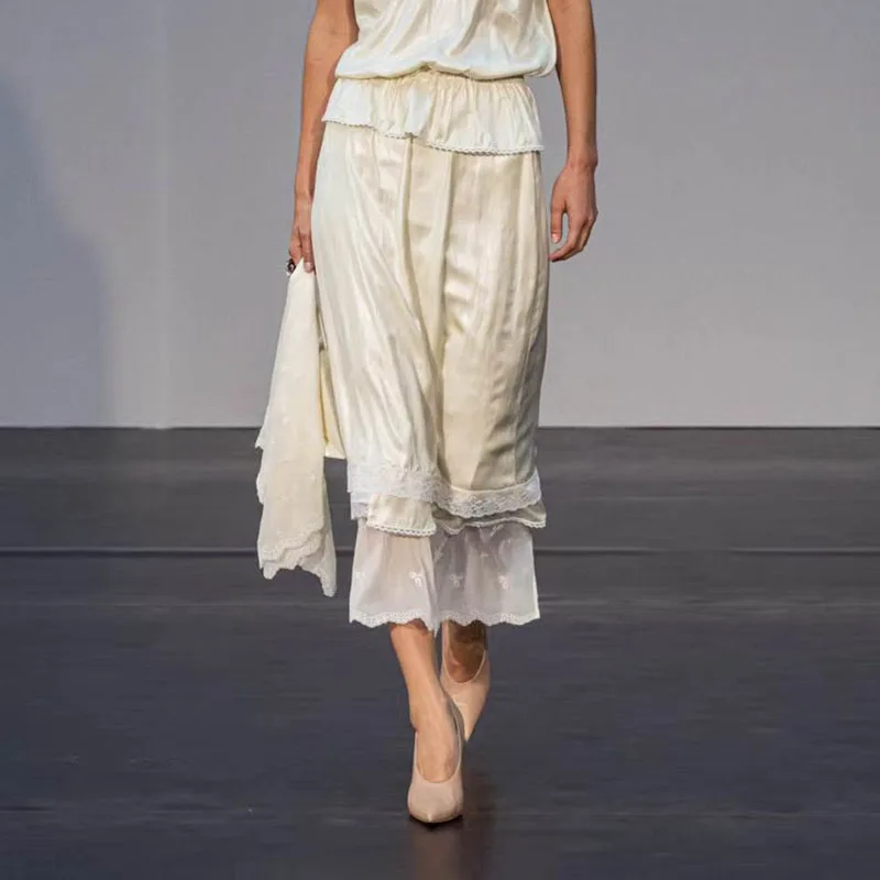 Women's Low Rise A-Line Skirt, Casual Versatile Midi Skirt, Lace Paneled Semi Skirt, High Quality Commuter Maxi Skirt, 2026, New