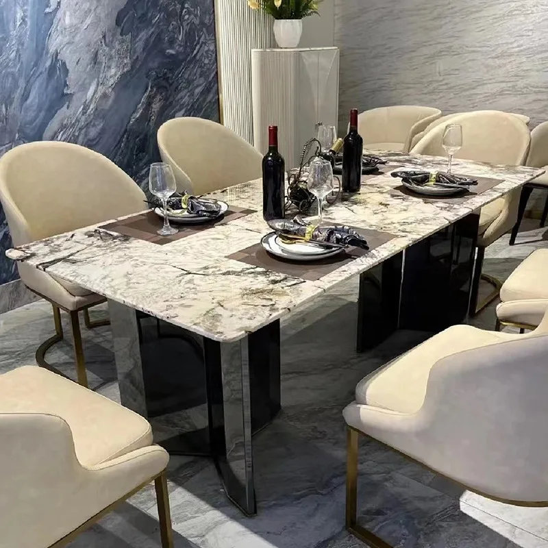 

Light luxury dining table marble countertop rectangular sliding new rock slab