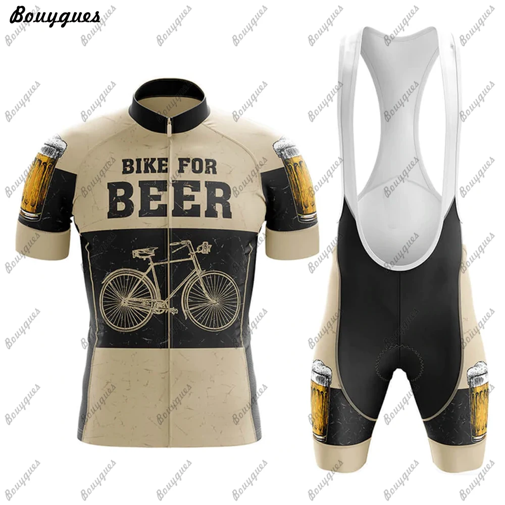 New BEER Cycling Jersey Set Maillot Ciclismo Hombre Men Short Sleeve Cycling Wear MTB Bike Suit Bib/Shorts Breathable Gel Pad - Image 2