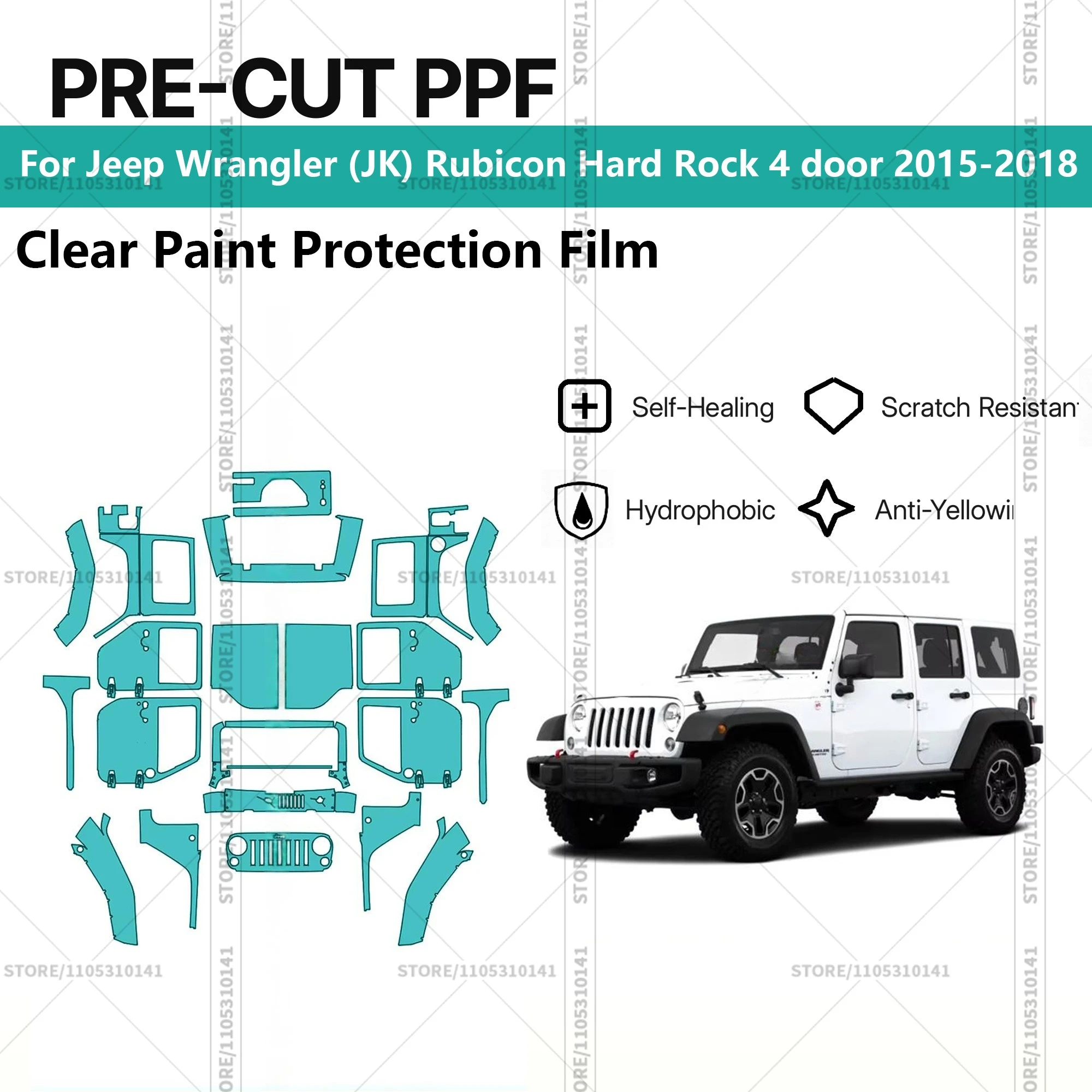 Pre-Cut Paint Protection Film PPF Transparent Car Film Automotive  PPF For Jeep Wrangler (JK) Rubicon Hard Rock 4 door 2015-2018