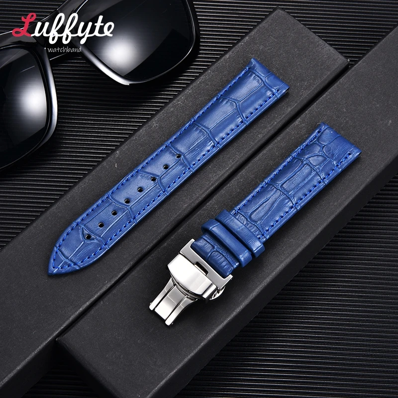 Embossed Leather Watch Strap with Automatic Butterfly Clasp 18mm 20mm 22mm 24mm Wristwatch Band Accessories