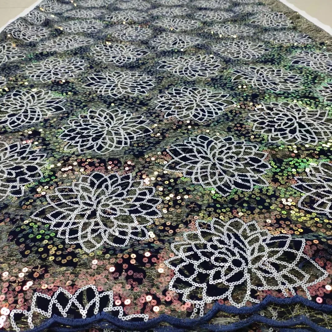 

5 Yards Shiny Wedding French Net Lace with Sequins Mesh Tulle Fabric for Big Occasions Birthday Evening Party Wear TS1403