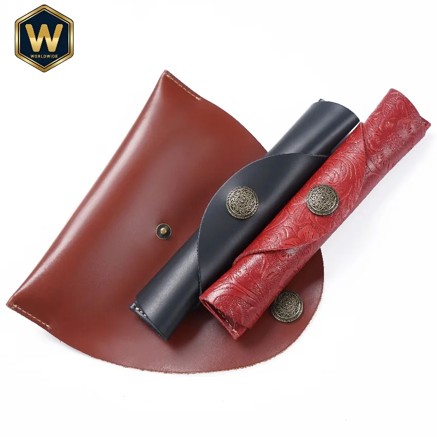 Creative Retro Rolled Real Leather Minimalist Artistic Pen Case, Top-Grain Cowhide Handmade Fountain Pen Protective Cover