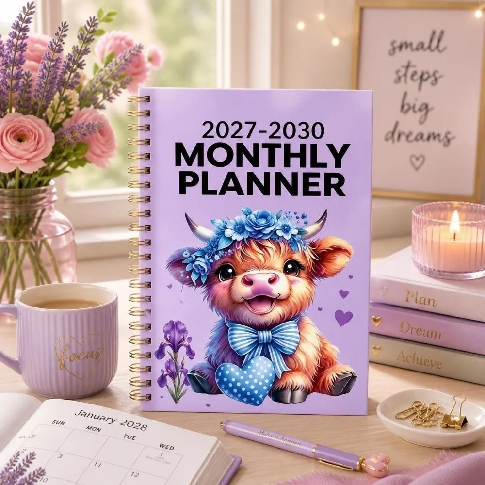 Beach Theme Cover 2027-2030 Monthly Calendar A5 Spiral Bound 4-Year Plan Book Ocean Seashell Covered Multi-Year Agenda Notepad
