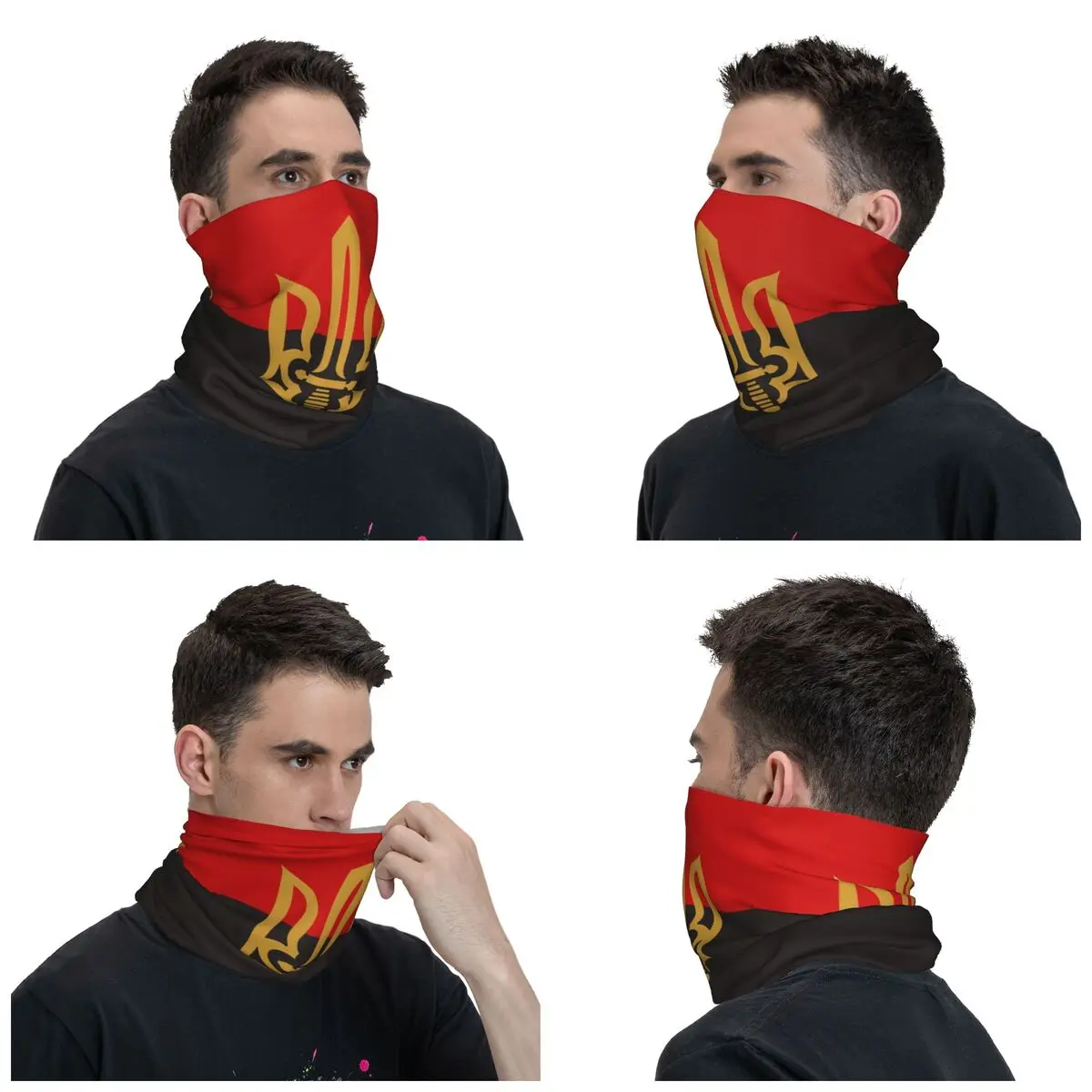 Custom Stylized Tryzub And Red Black Bandana Neck Warmer Women Winter Ski Tube Scarf Gaiter Coat Of Arms Ukraine Flag Face Cover