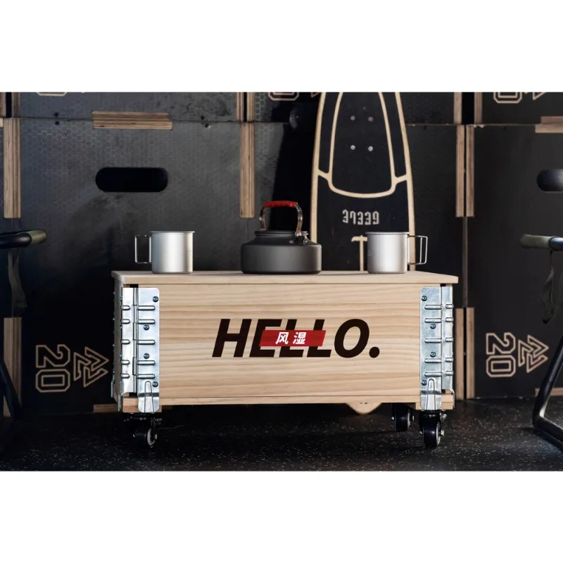 

Retro solid wood coffee table simple storage box outdoor camping double layer coffee table coffee drink Apartment furniture