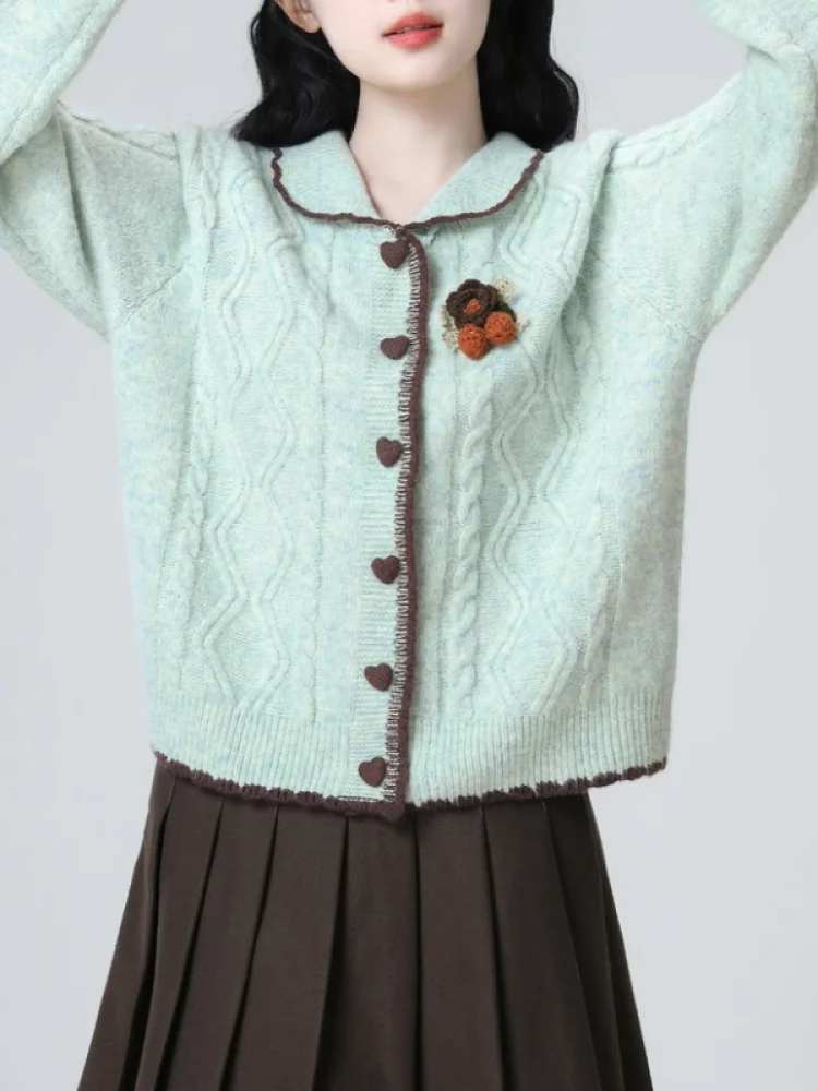 

een Collar Knitted Cardigan ort Women's Sweater Spring Autumn New Sle Color Blo Twist Casual Loose Fit Breathable