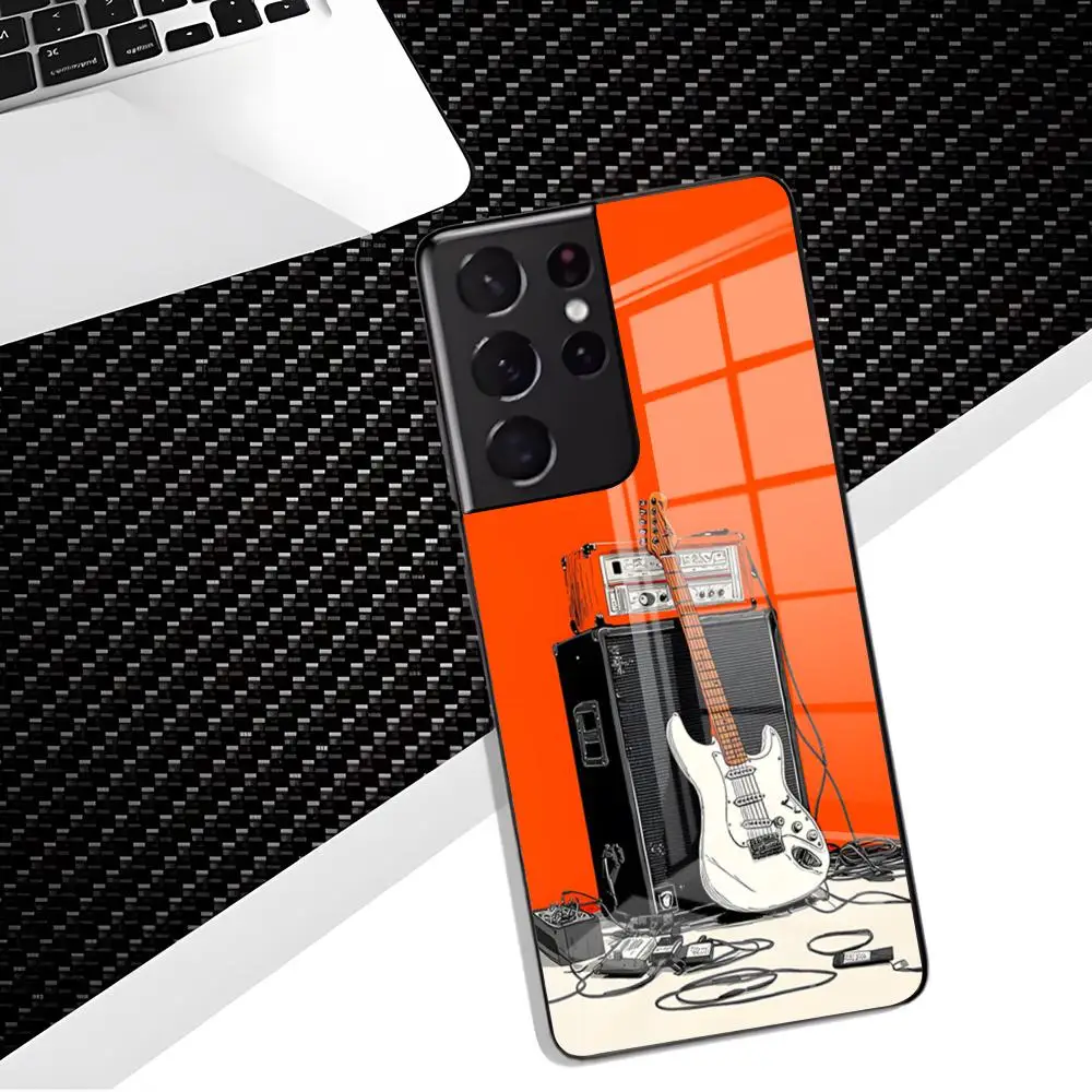 O-Orange Guitar Amp Phone Case For Samsung S26 S25 Edge Ultra 23 22 21 20 Ultra Plus S24 Fe Glass Cover